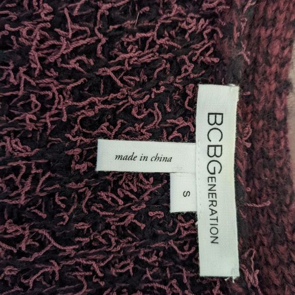 BCBGeneration Wine and Black Fuzzy Long Vest Size Small - Picture 9 of 10
